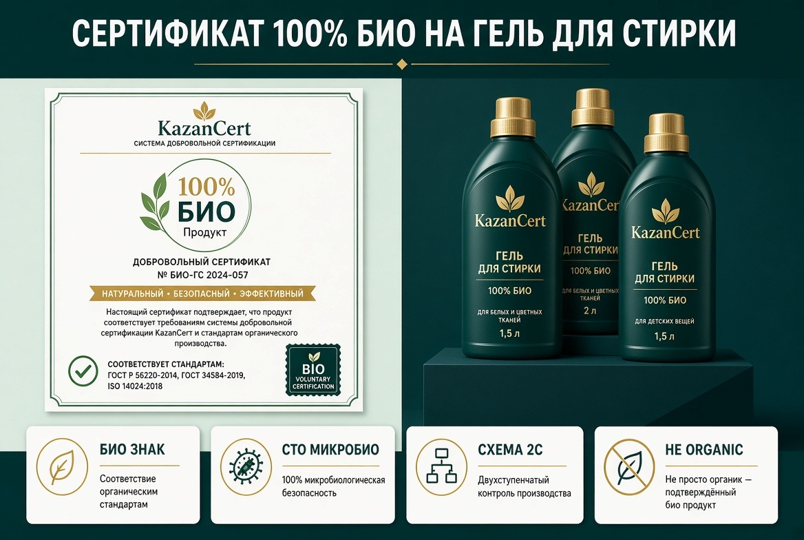 Сертификат 100% БИО на гель для стирки