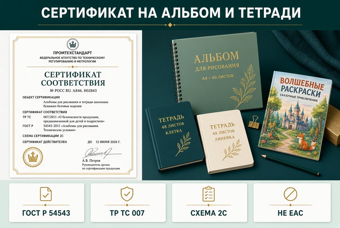 Добровольный сертификат на альбом и школьные тетради