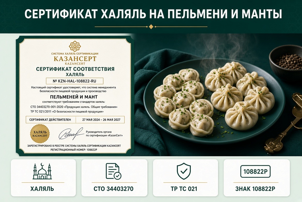 Сертификат халяль на пельмени, манты и котлеты