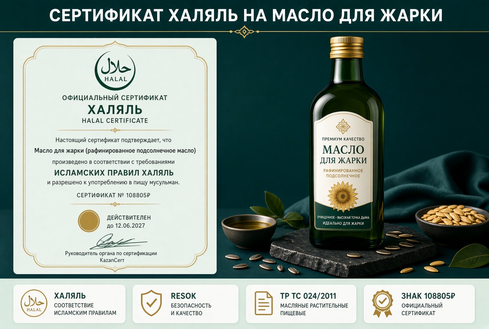 Сертификат халяль на подсолнечное масло для жарки Resok