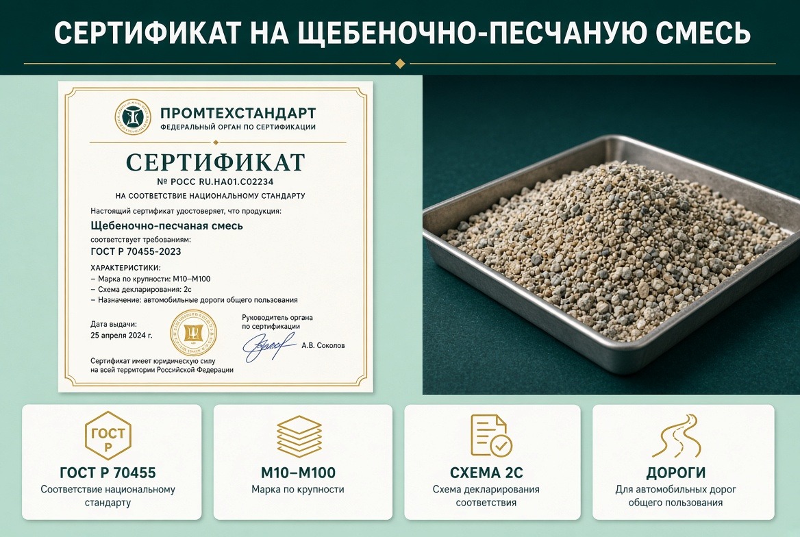Сертификат на щебеночно-гравийно-песчаную смесь ГОСТ Р 70455