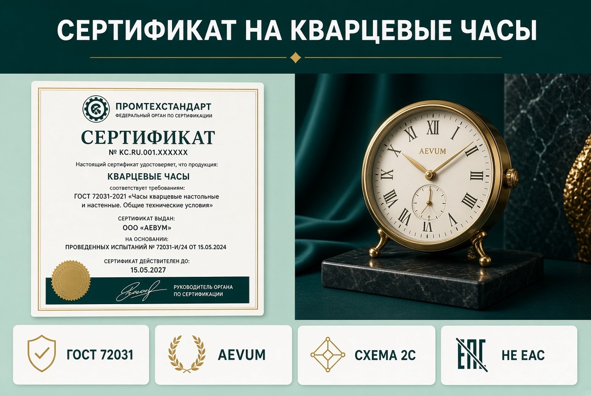 сертификат на кварцевые часы AEVUM настольные