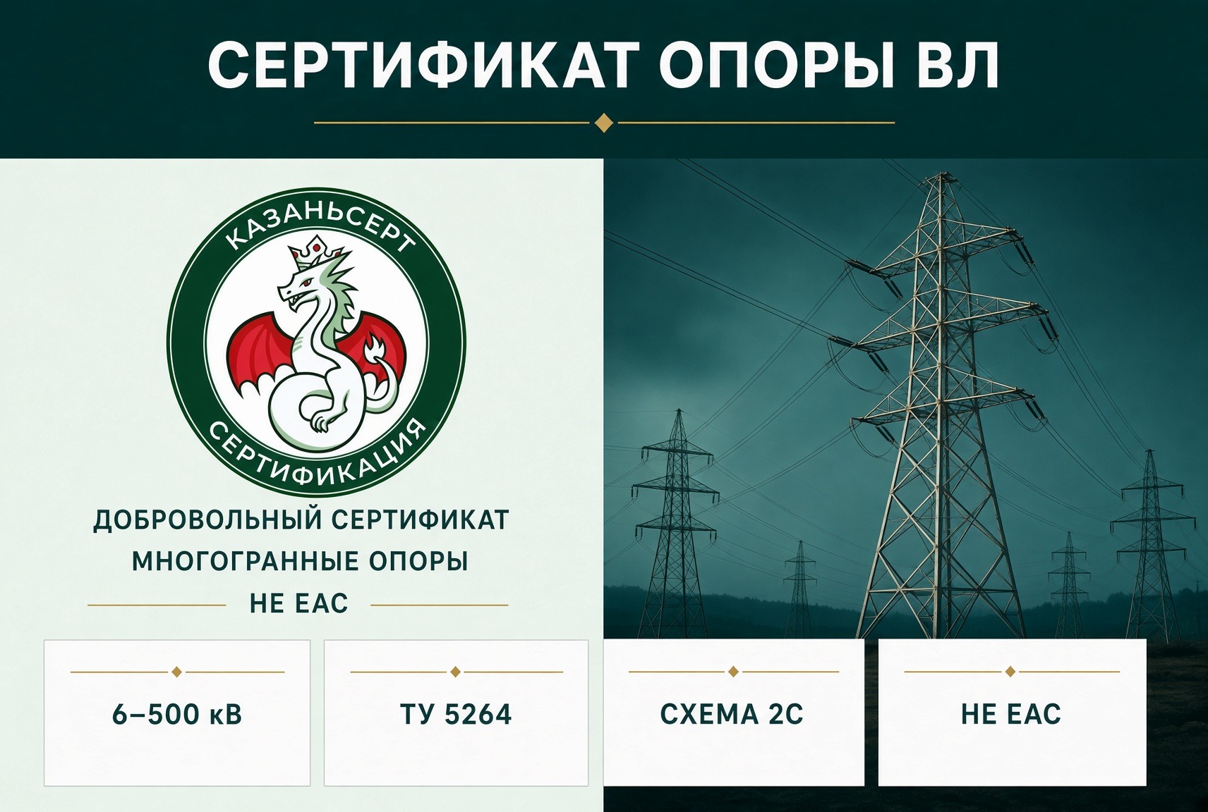 сертификат опоры ВЛ 6-500 кВ многогранные