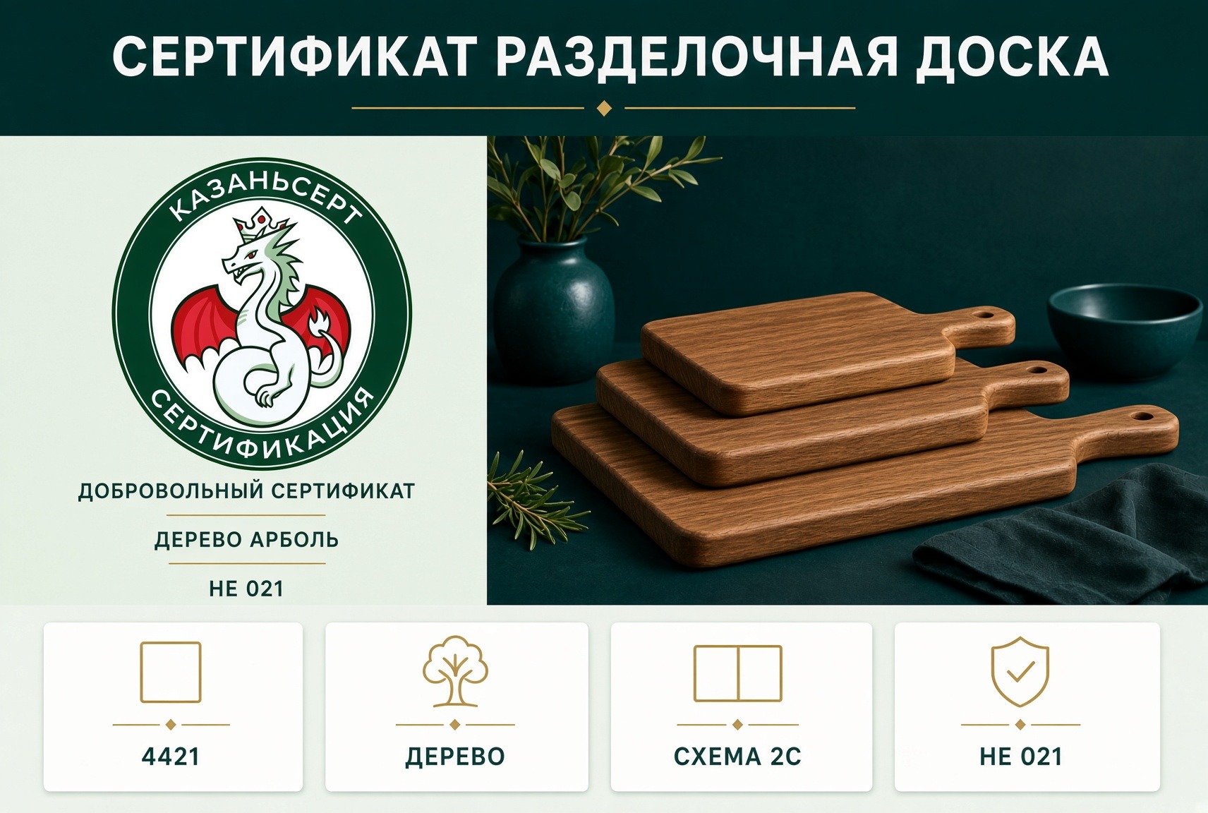 сертификат разделочная доска дерево Арболь
